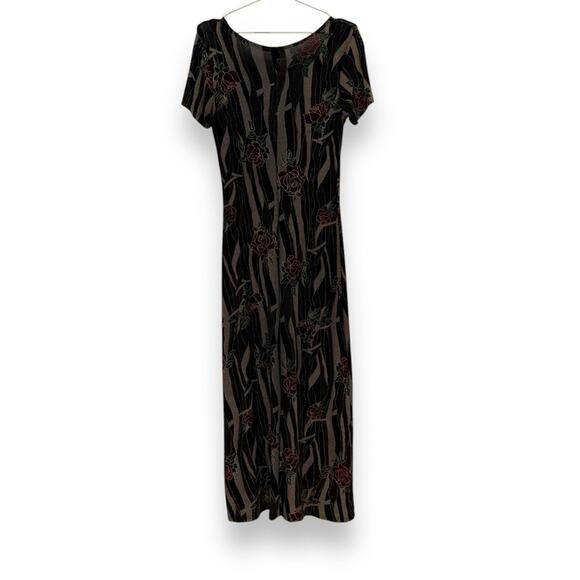 Y2K Vintage Epix Rose Print Stretch Jersey Maxi Slip Dress Madein USA Vampy Rose - Picture 6 of 8